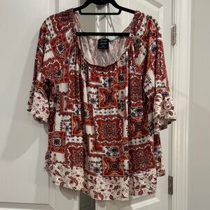 Stylish Red and White Patterned Blouse